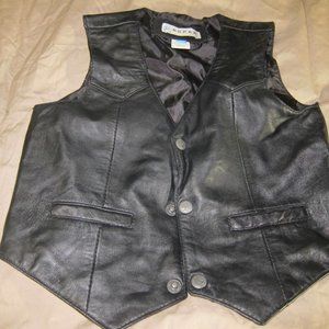 New Roper Black Leather Vest Snap Front  Youth Size 14